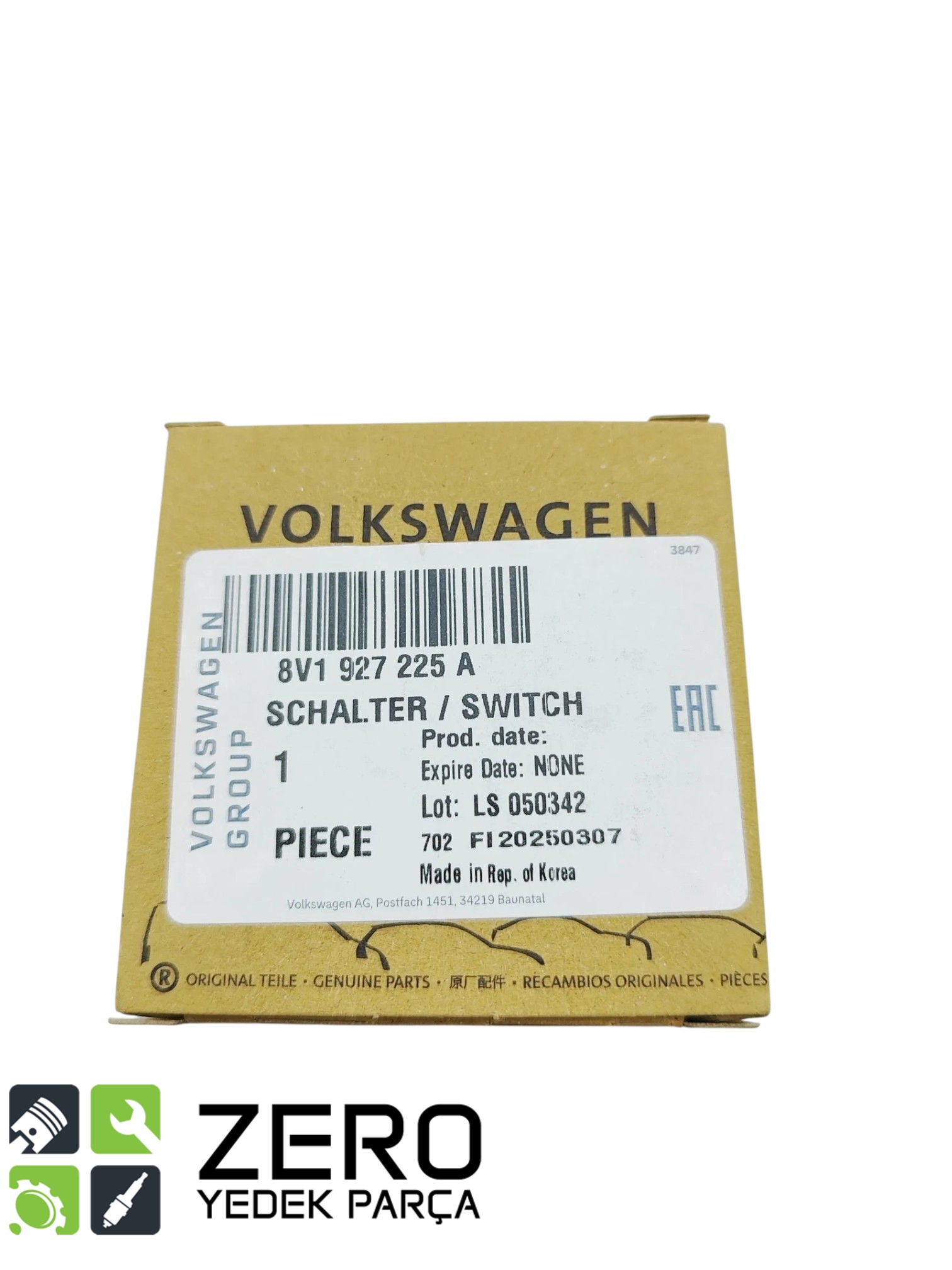 8V1927225A Elektrikli El Fren Tuşu Audi A3 8