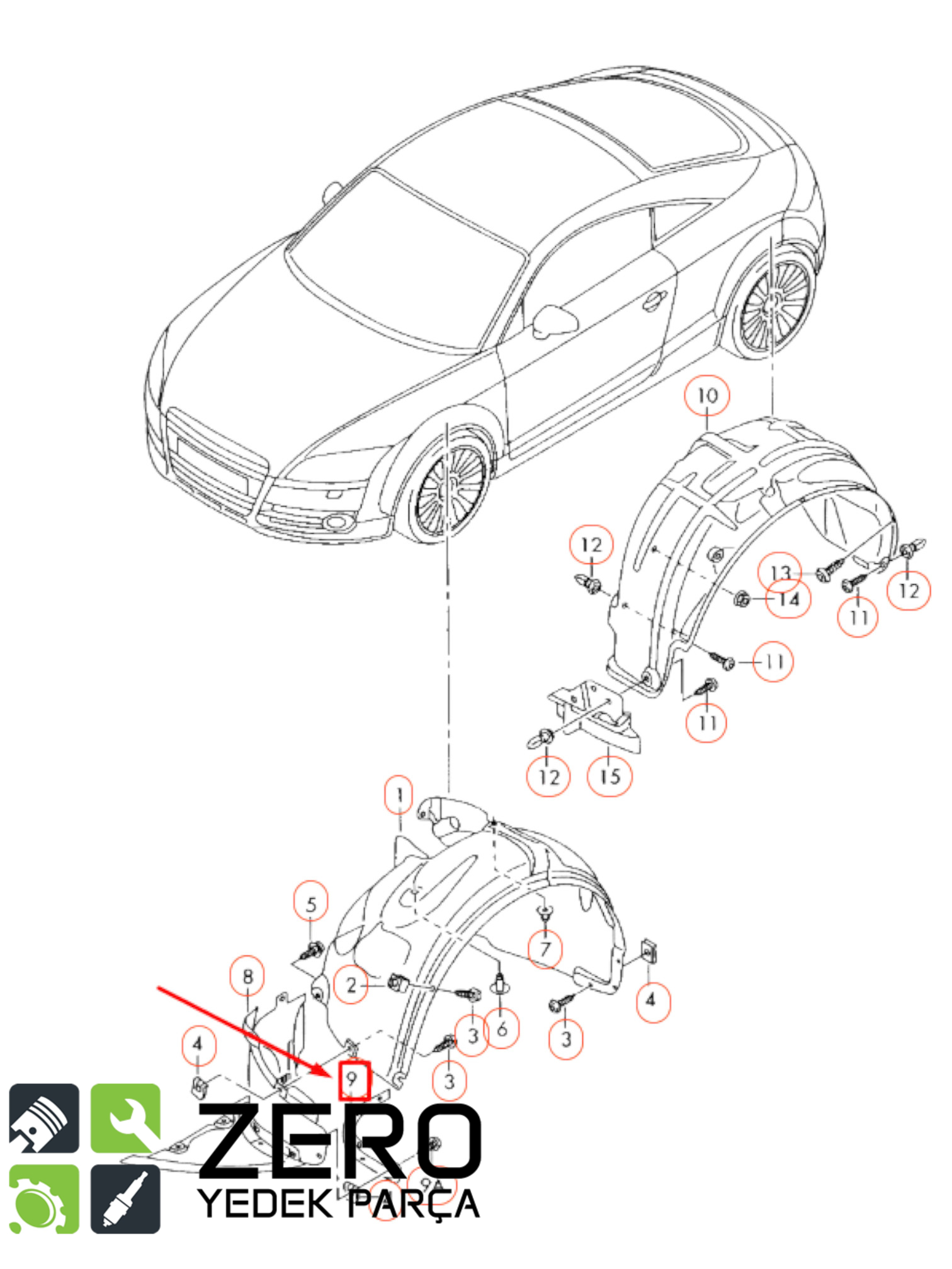 8J0807548A Sağ Ön Tekerlek Spoyleri Audi TT 8