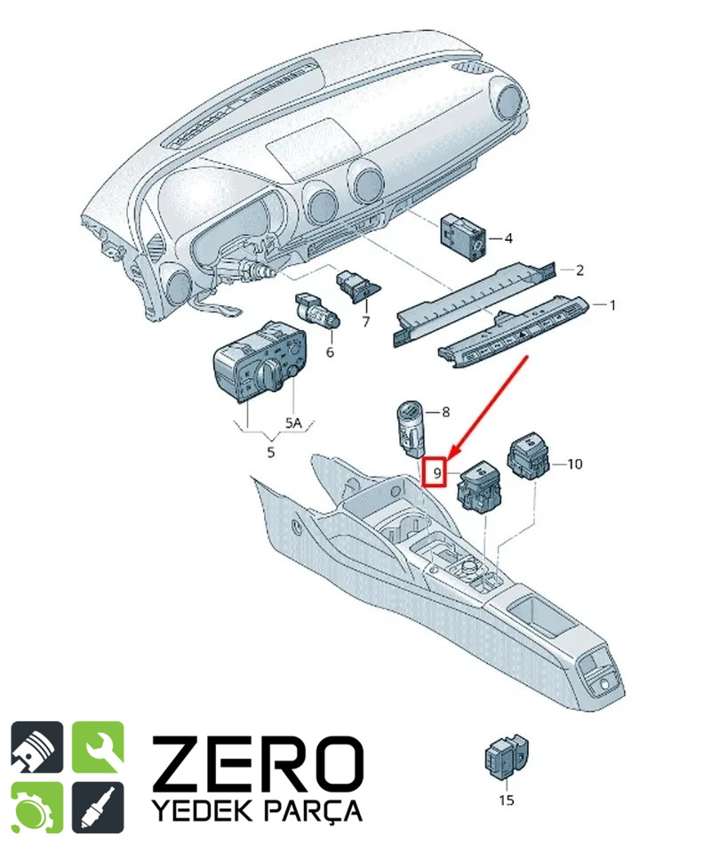 8V1927225A Elektrikli El Fren Tuşu Audi A3 9