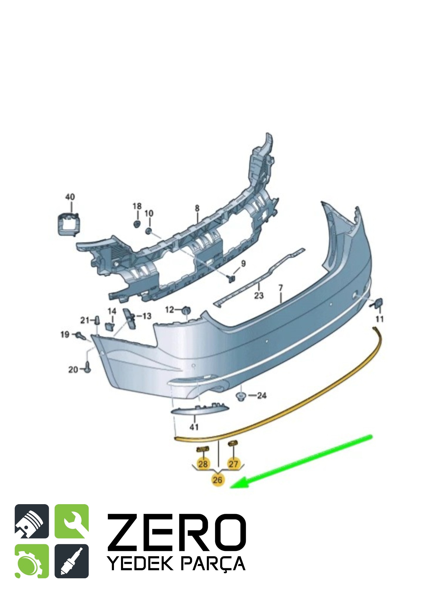 8W6853551A Audi A5 B9 Arkta Tampon Krom Çıtası 7