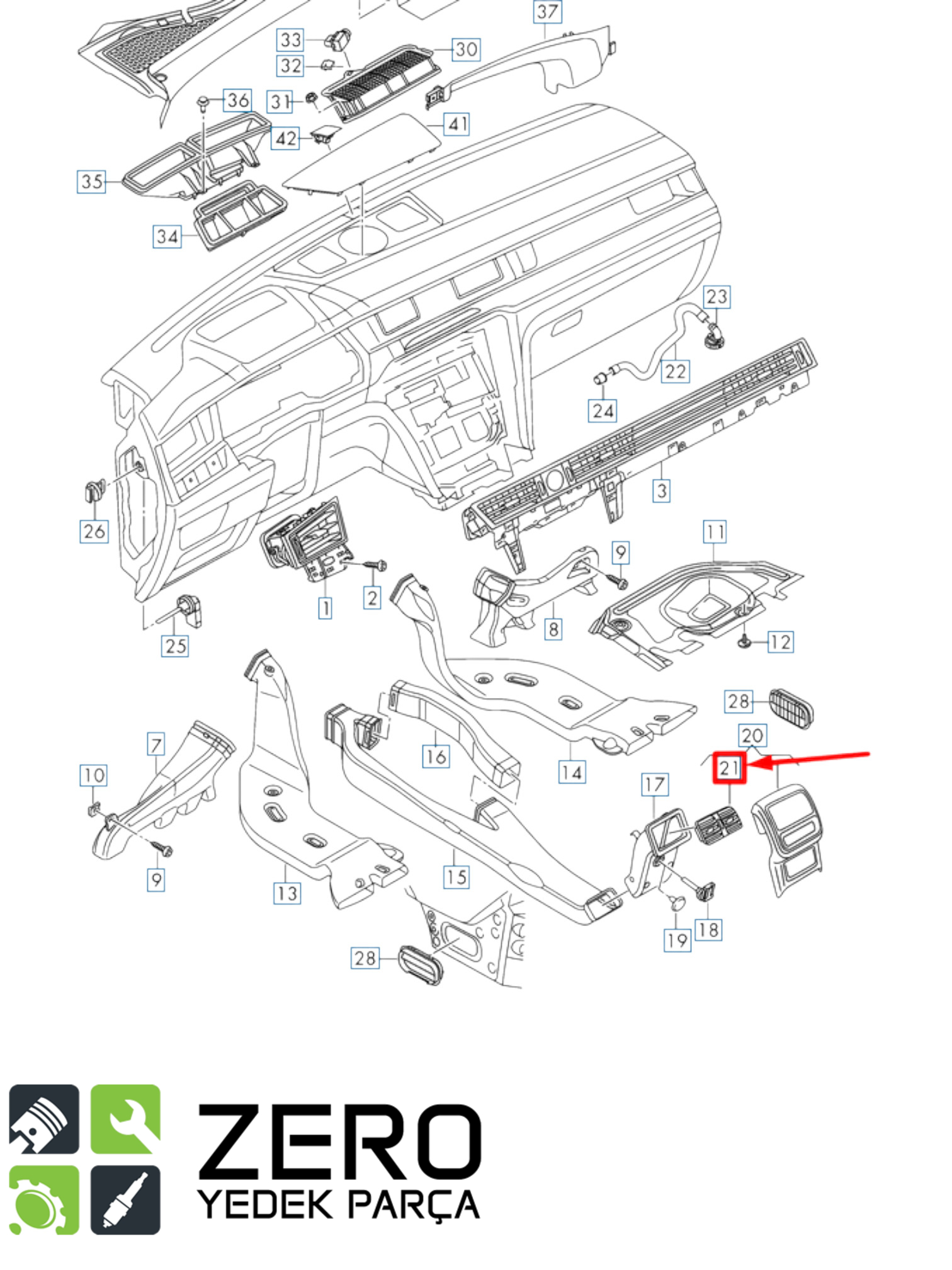3G88192031QB Arka Orta Konsol Havalandırma Izgarası Passat Arteon 8