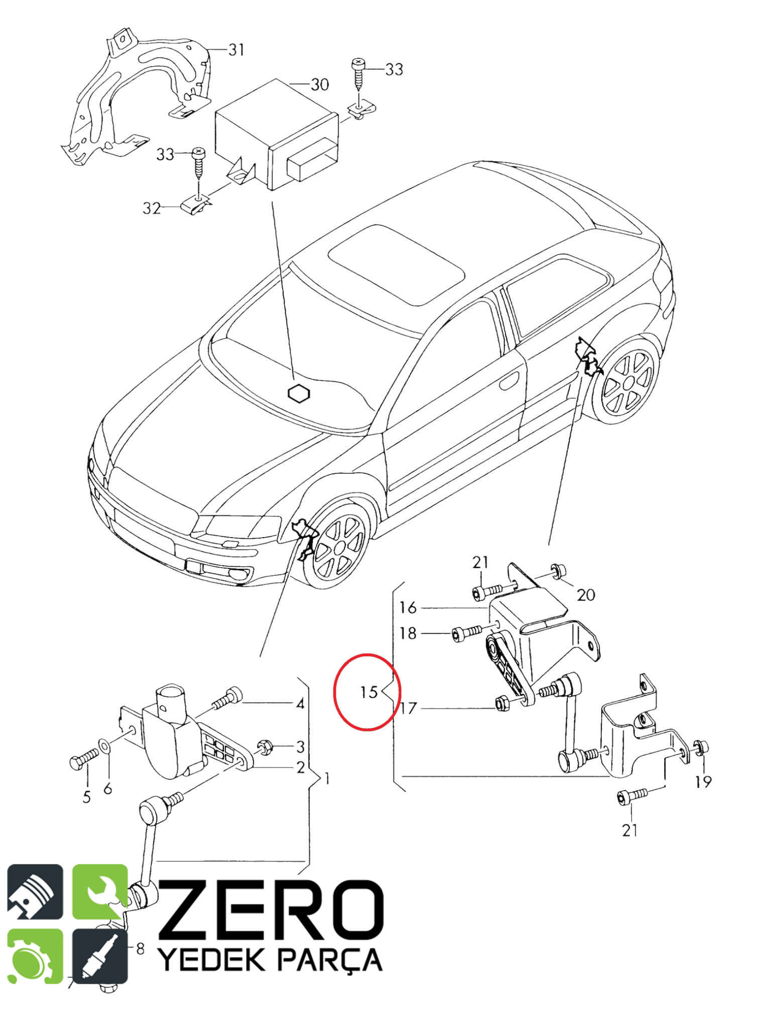1K0941273N Far Yükseklik / Seviye Sensörü Golf Passat A3 Leon 7